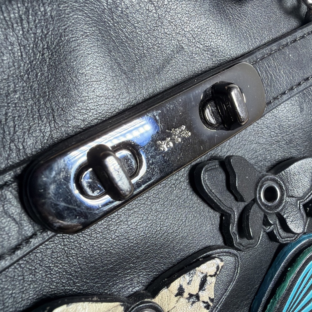 Coach Swagger 17 Black Butterfly Applique Genuine Leather Crossbody Bag Purse - Picture 8 of 16